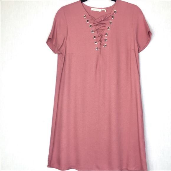 Mind Code Lace Up Front Short Sleeve Tunic Size Small - Picture 2 of 6